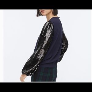 J. Crew Sequin Sleeve Navy Crepe Blouse X-Small